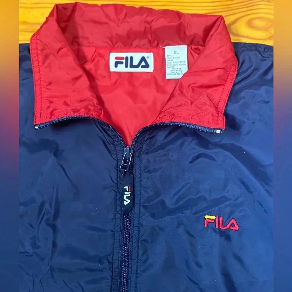 FILA 90s Vintage Colorblock Windbreaker Zip Up Navy Men’s XL - Picture 3 of 6
